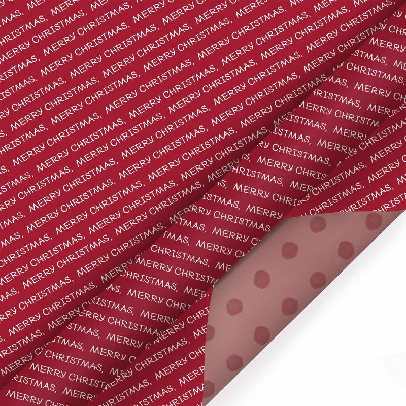 10′ Rolls |  30" X 10′ Holiday Reversible Wrapping Paper | Merry Christmas White On Red/Red Watercolor Dots 10' Rolls 10' Rolls