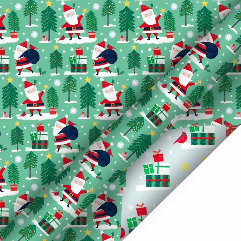 10′ Rolls |  30" X 10′ Holiday Reversible Wrapping Paper | Winter Friends Santa/Cardinal Present 10' Rolls 10' Rolls