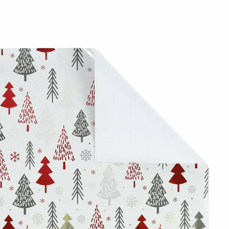 10′ Rolls |  30" X 10′ Holiday Wrapping Paper | "Abstract Trees" Grey/Red 10' Rolls 10' Rolls