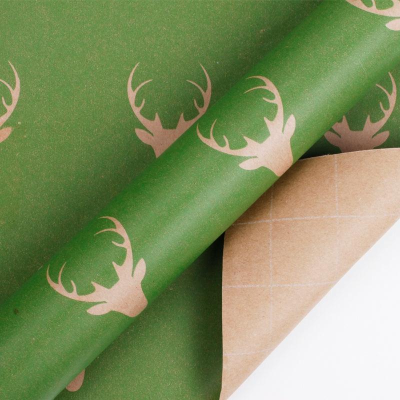 10′ Rolls |  30" X 10′ Kraft Wrapping Paper | Reindeer Natural/Green 10' Rolls 10' Rolls