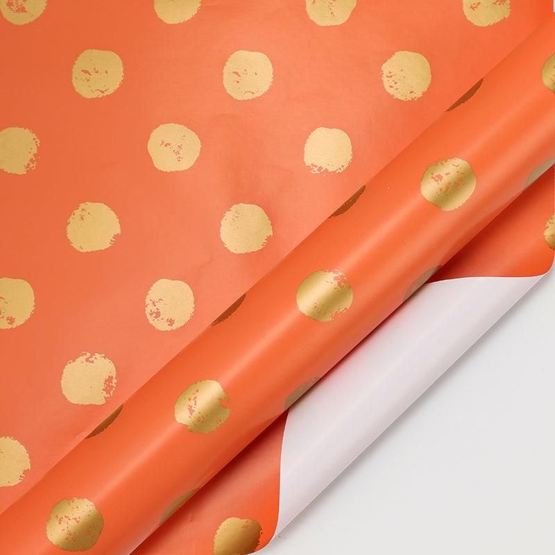 10′ Rolls |  30" X 10′ Wrapping Paper | Orange W/ Metallic Gold Polka Dot 10' Rolls 10' Rolls