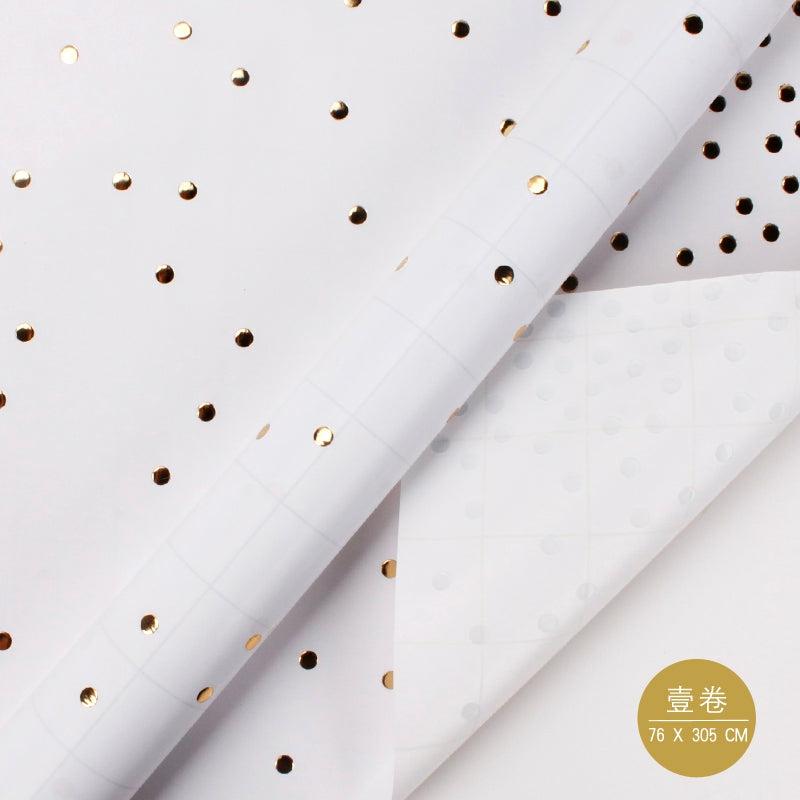 10′ Rolls |  30" X 10′ Wrapping Paper | White/Gold Dots 10' Rolls 10' Rolls