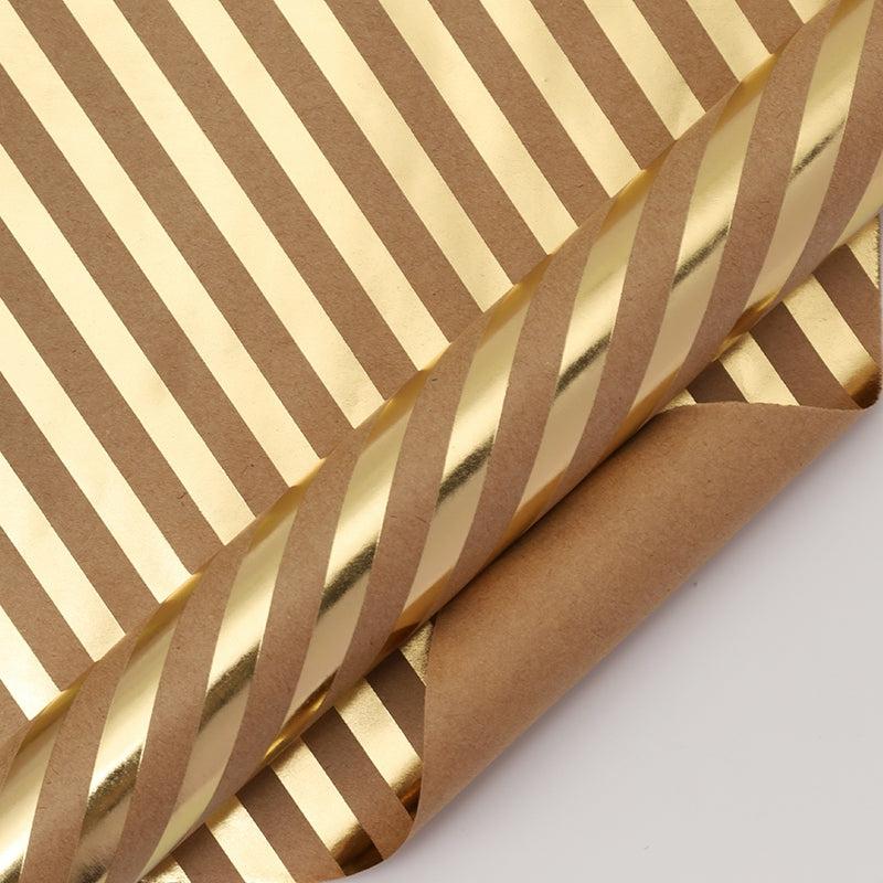 33′ Rolls |  17" X 33′ Mini Wrapping Paper | Kraft W/ Gold Metallic Diagonal Stripe 33' Rolls 33' Rolls