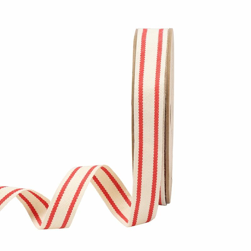 Cotton |  5/8" Cotton Ribbon | "Striped" White/Red | 20 Yard Roll Cotton Cotton