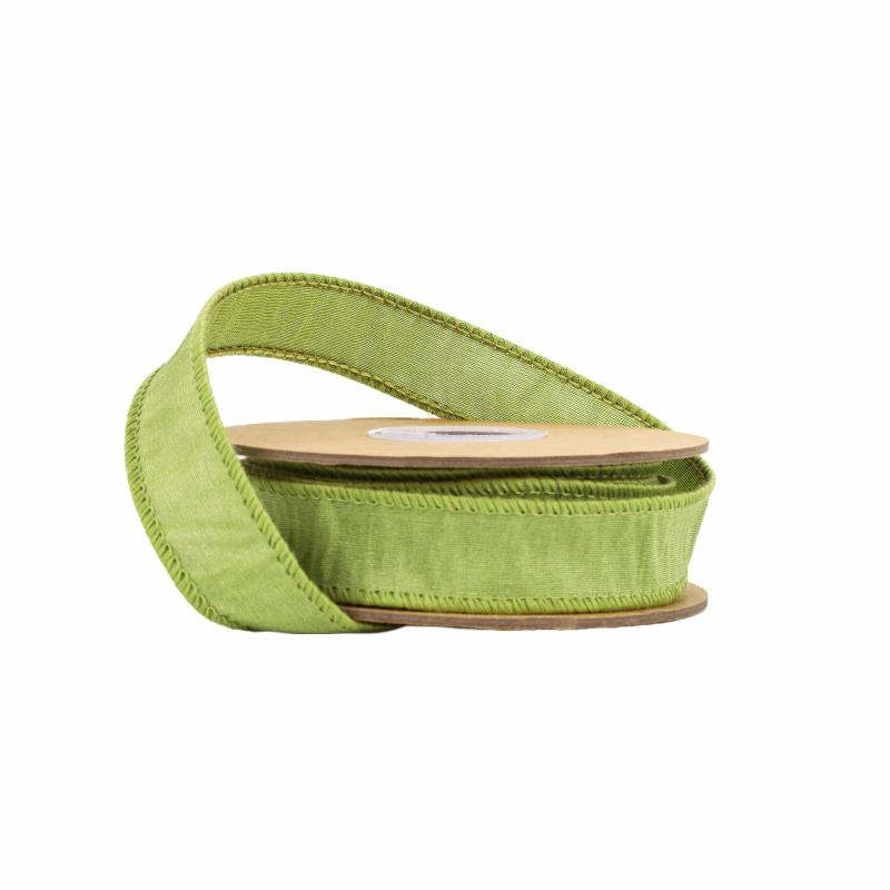 Dupioni |  1" Wired Dupioni Ribbon | Green Apple | 10 Yard Roll Dupioni Dupioni