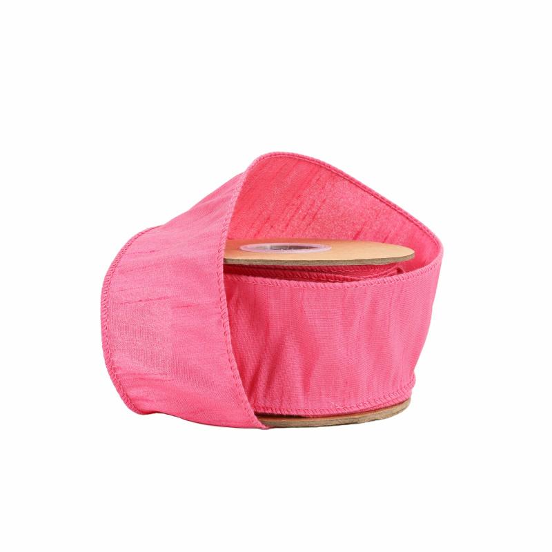 Dupioni |  2 1/2" Wired Dupioni Ribbon | Hot Pink | 10 Yard Roll Dupioni Dupioni