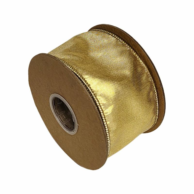 Dupioni |  2 1/2" Wired Metallic Dupioni Ribbon | Bright Gold | 10 Yard Roll Dupioni Dupioni