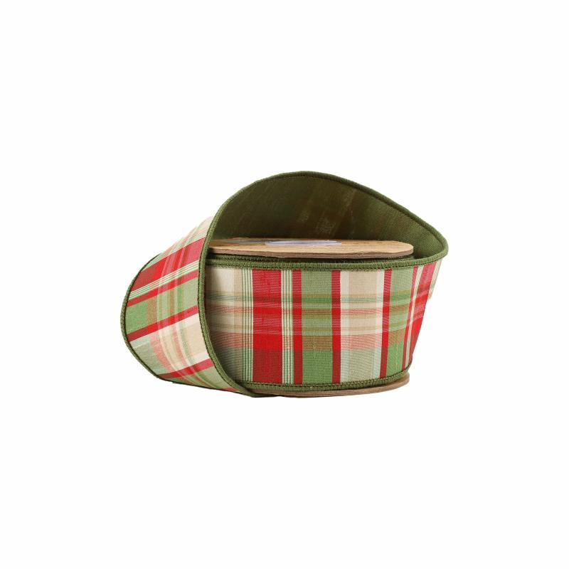 Dupioni |  2 1/2" Wired Ribbon | Red/Green Plaid W/ Dupioni Backing | 10 Yard Roll Dupioni Dupioni