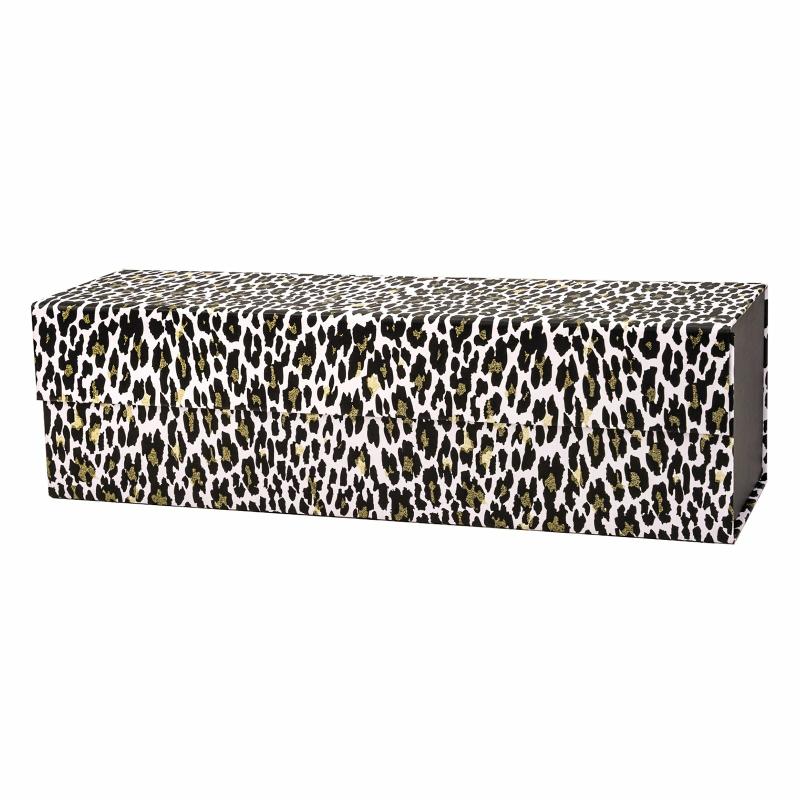 Everyday |  13" X 3.7" X 3.7" Collapsable Gift Box & Magnetic Square Flap Lid | Glitter Leopard Everyday Everyday