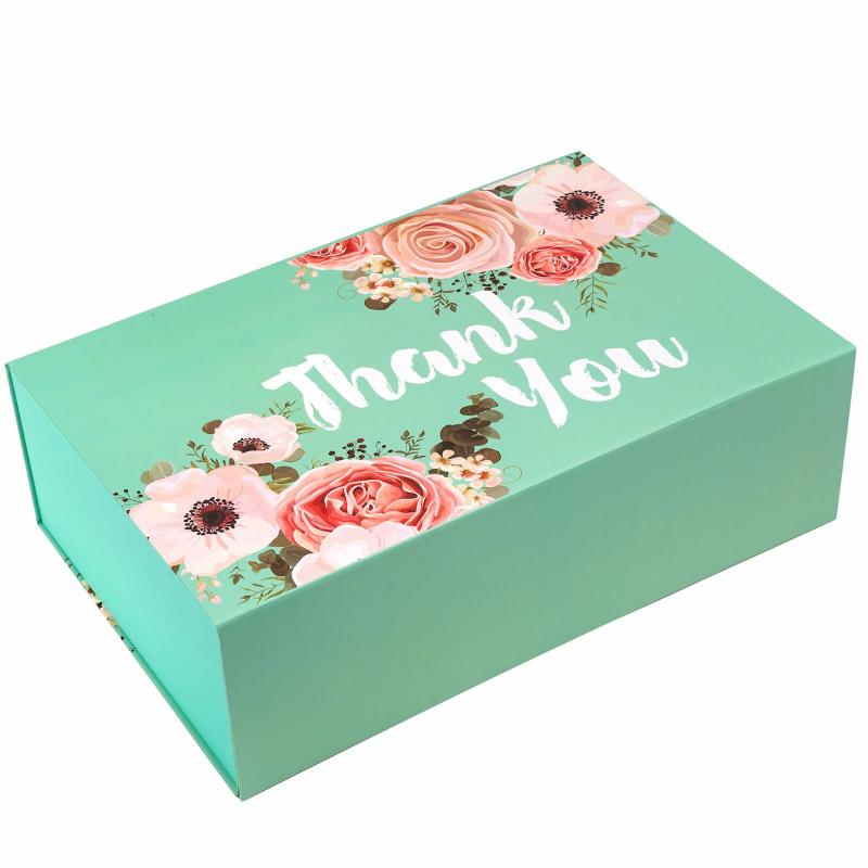 Everyday |  14" X 9" X 4.3" Collapsable Gift Box W/ 2-Pcs White Tissue Paper & Magnetic Square Flap Lid | Floral Thank You Everyday Everyday