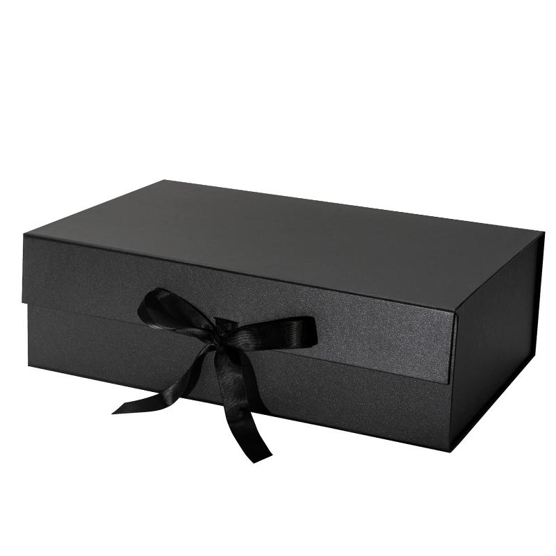 Everyday |  14" X 9" X 4.3" Collapsable Gift Box W/ Satin Ribbon & Magnetic Square Flap Lid | Black Everyday Everyday