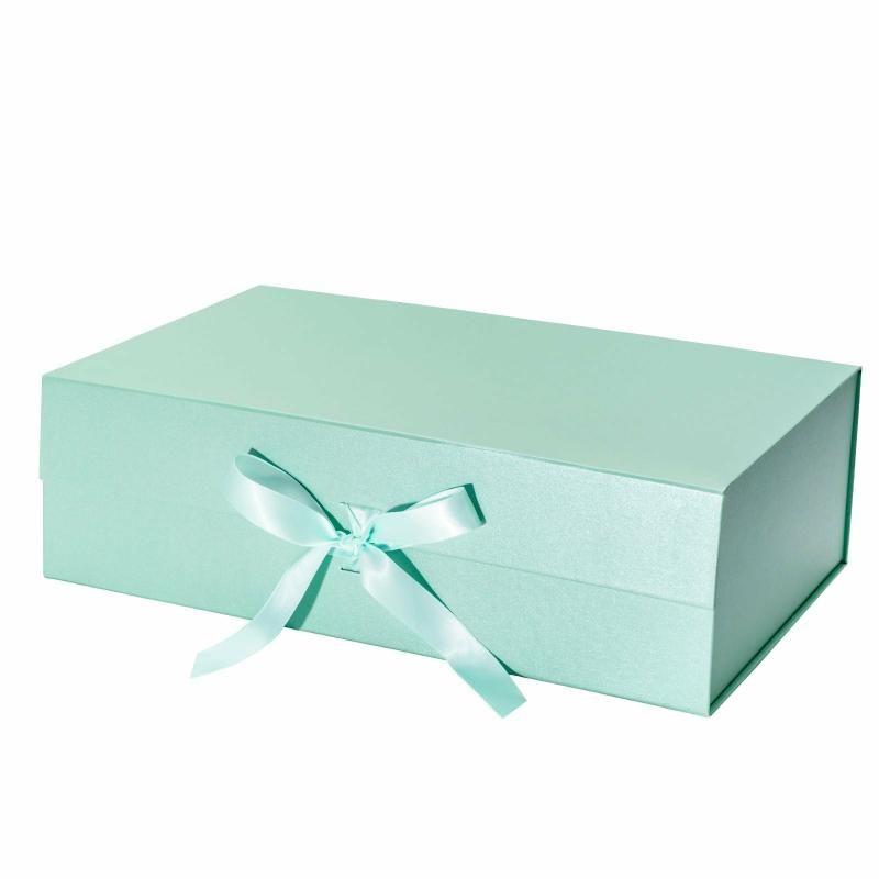 Everyday |  14" X 9" X 4.3" Collapsable Gift Box W/ Satin Ribbon & Magnetic Square Flap Lid | Mint Everyday Everyday