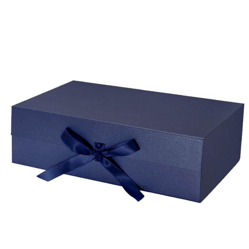 Everyday |  14" X 9" X 4.3" Collapsable Gift Box W/ Satin Ribbon & Magnetic Square Flap Lid | Navy Everyday Everyday