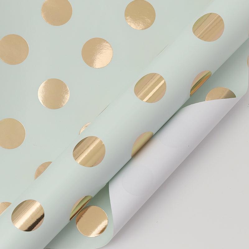 Everyday |  17" X 33′ Mini Wrapping Paper | Blue W/ Gold Metallic Polka Dot 33' Rolls 33' Rolls