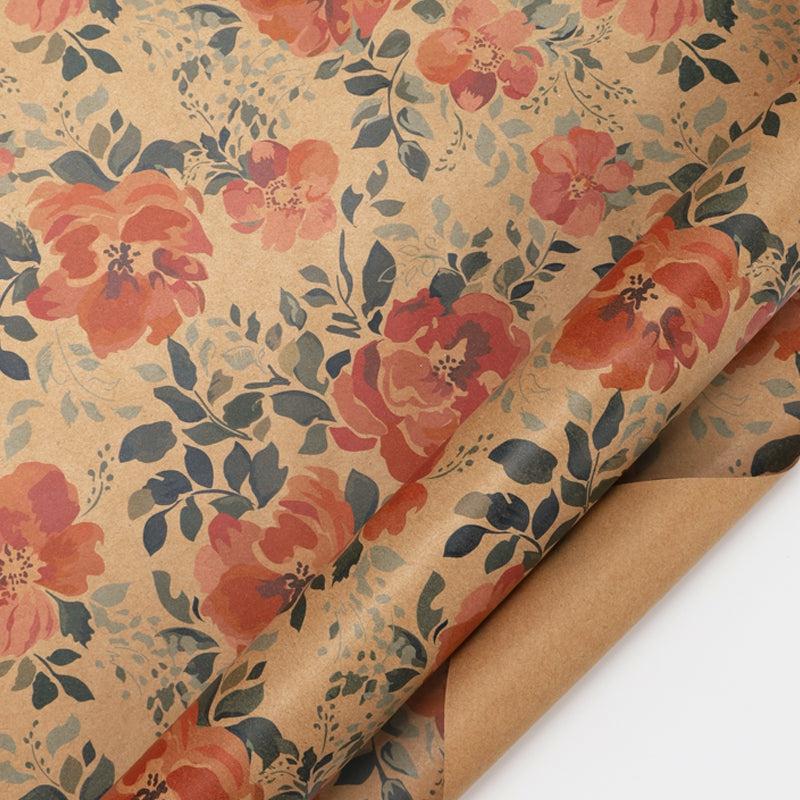 Everyday |  30" X 10′ Wrapping Paper | Kraft Pink Floral 10' Rolls 10' Rolls