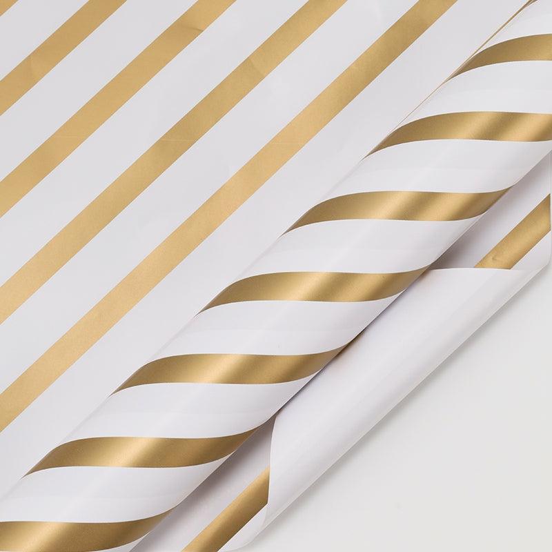 Everyday |  30" X 10′ Wrapping Paper | White/Gold Diagonal Stripe 10' Rolls 10' Rolls