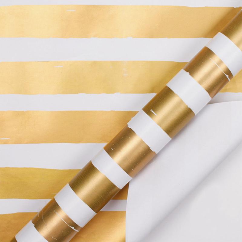 Everyday |  30" X 10′ Wrapping Paper | White/Gold Stripes 10' Rolls 10' Rolls