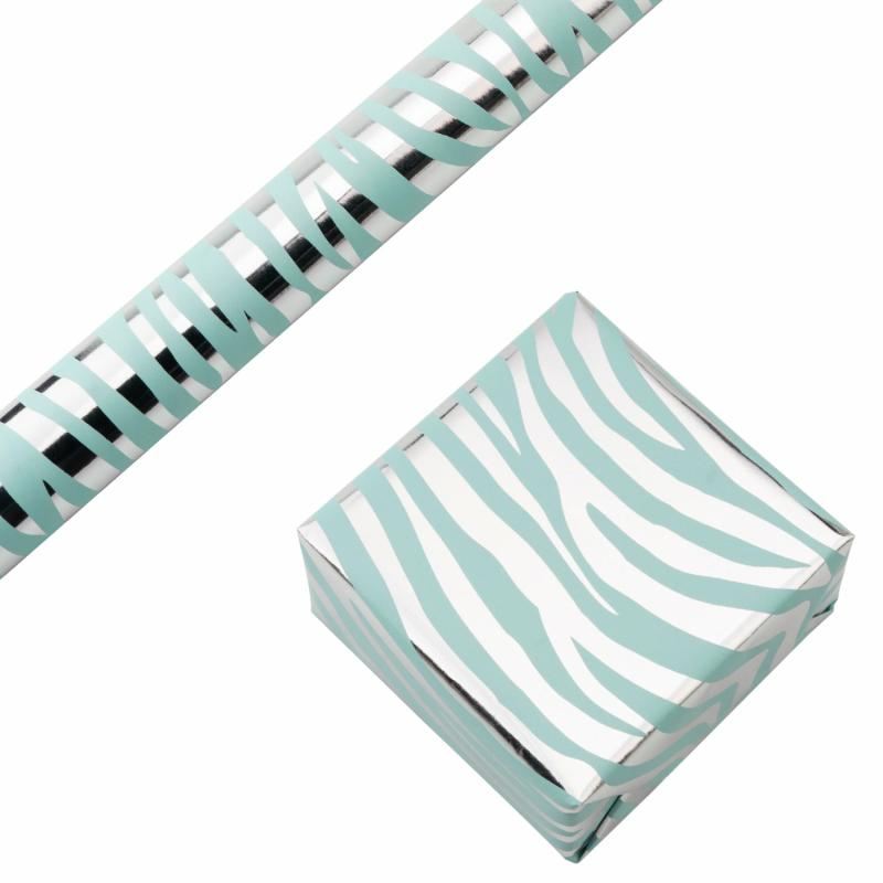 Everyday |  30" X 16′ Wrapping Paper | Metallic Zebra Silver Foil/Baby Blue Everyday Everyday