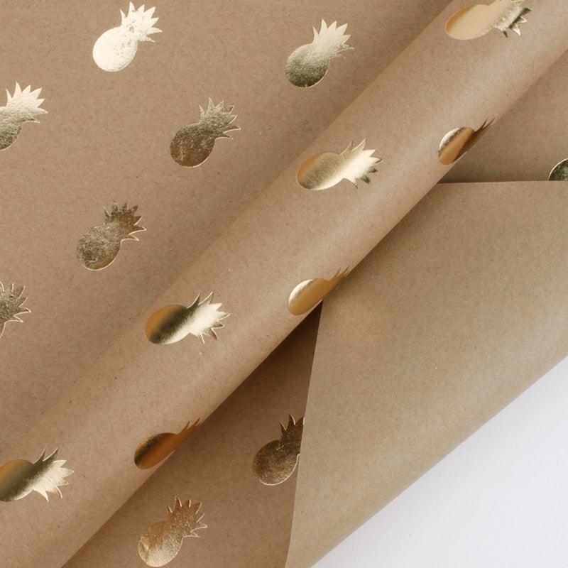 Everyday |  30" X 20" Kraft Wrapping Paper Sheets Bundle | Pineapple Gold Foil Kraft Everyday Everyday