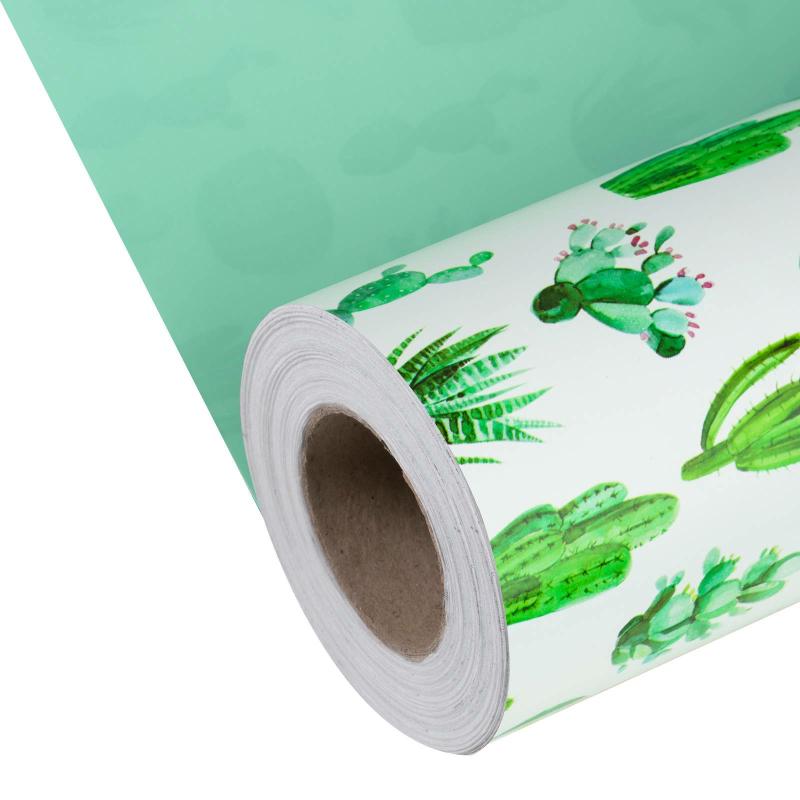 Everyday |  30" X 98.5′ Reversible Wrapping Paper | Watercolor White/Green Cactus Everyday Everyday