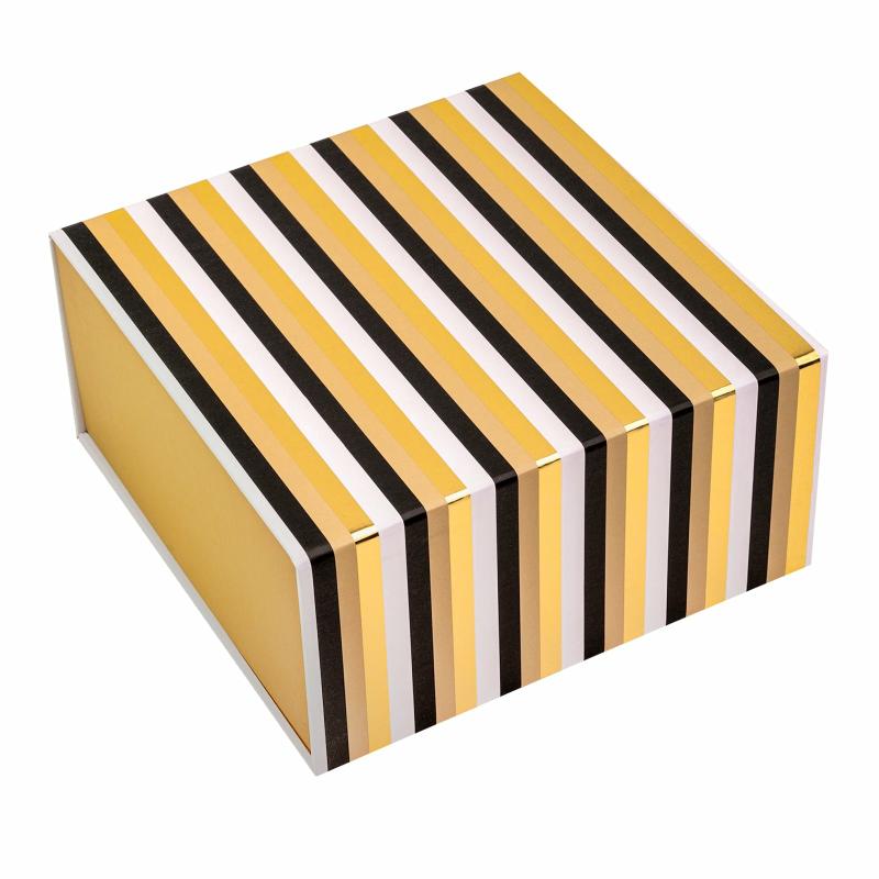 Everyday |  8" X 8" X 4" Collapsable Gift Box W/ 2-Pcs White Tissue Paper & Magnetic Square Flap Lid | Classic Stripe Everyday Everyday