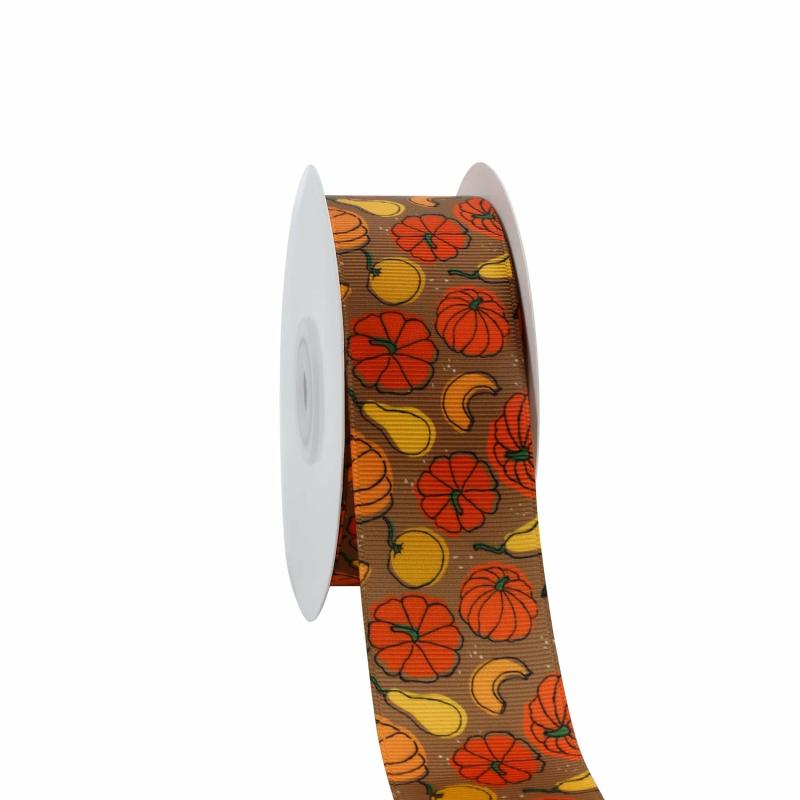 Grosgrain |  1 1/2" Printed Grosgrain Ribbon | Pumpkin | 20 Yard Roll Grosgrain Grosgrain