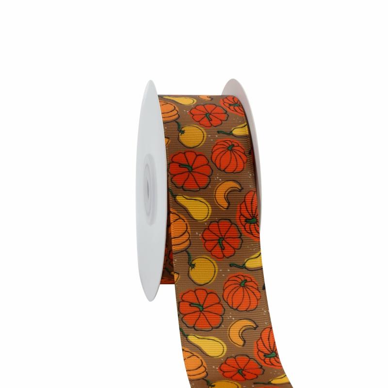 Grosgrain |  1 1/2" Printed Grosgrain Ribbon | Pumpkin Frenzy | 100 Yard Roll Grosgrain Grosgrain