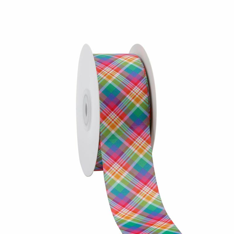 Grosgrain |  1 1/2" Printed Grosgrain Ribbon | Spring Plaid | 100 Yard Roll Grosgrain Grosgrain