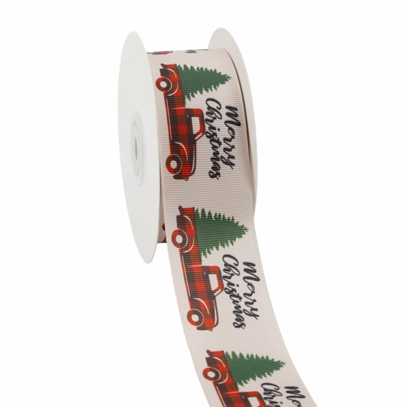 Grosgrain |  1 1/2" Printed Grosgrain Ribbon | Tree Wagon | 100 Yard Roll Grosgrain Grosgrain