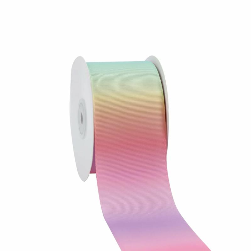 Grosgrain |  2 1/4" Printed Grosgrain Ribbon | Pastel Rainbow | 10 Yard Roll Grosgrain Grosgrain