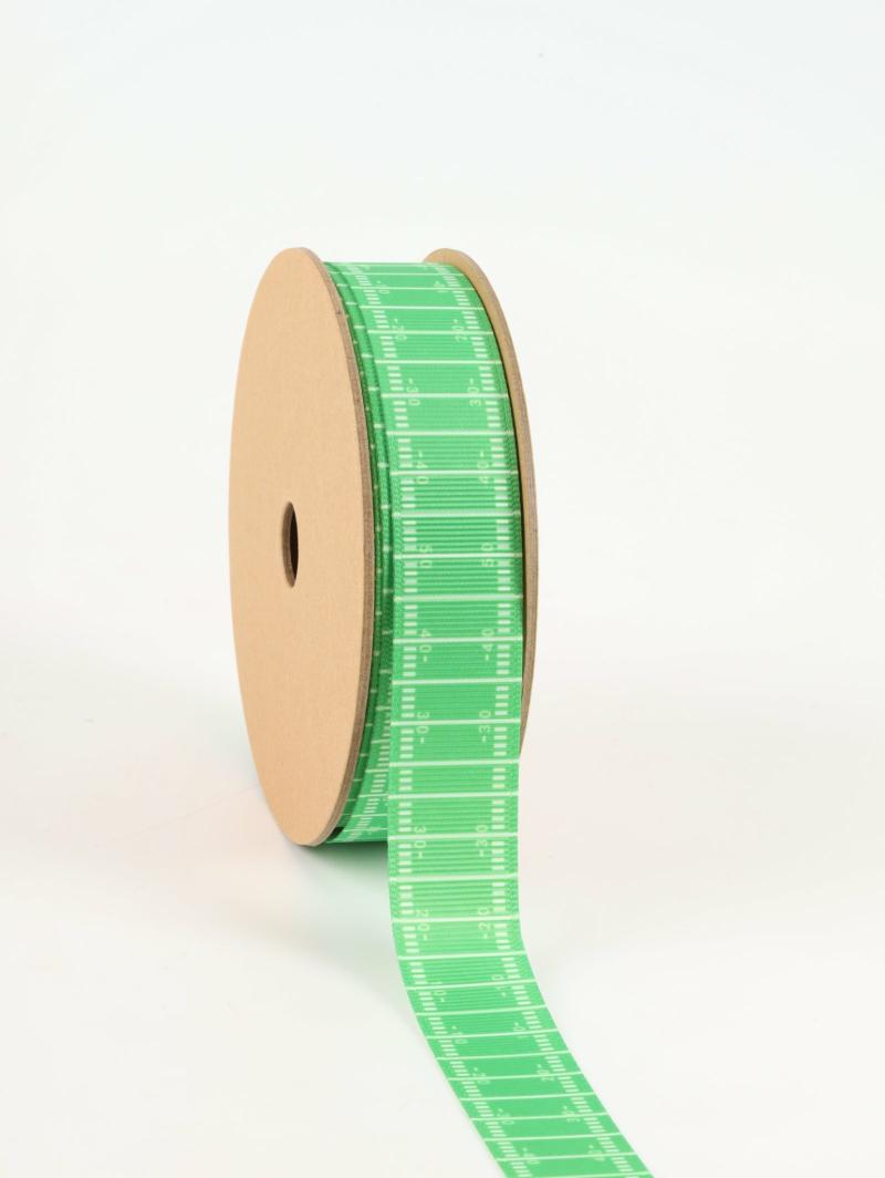 Grosgrain |  7/8" Printed Grosgrain Ribbon | Football Field On Green | 25 Yard Roll Grosgrain Grosgrain