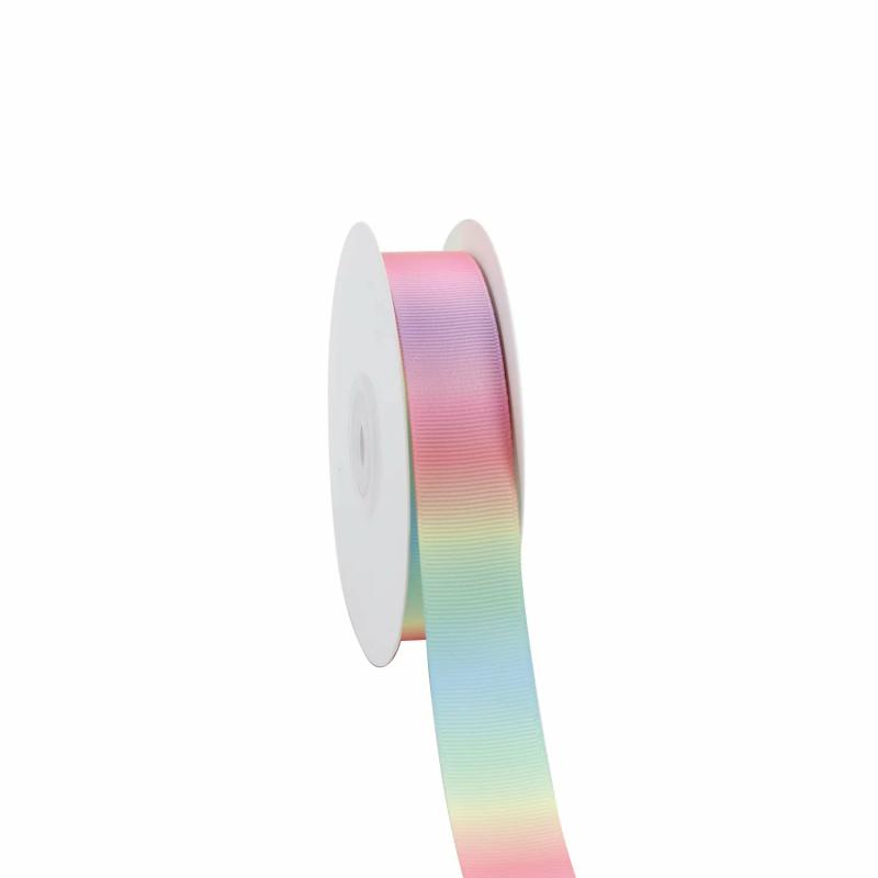 Grosgrain |  7/8" Printed Grosgrain Ribbon | Pastel Rainbow | 20 Yard Roll Grosgrain Grosgrain