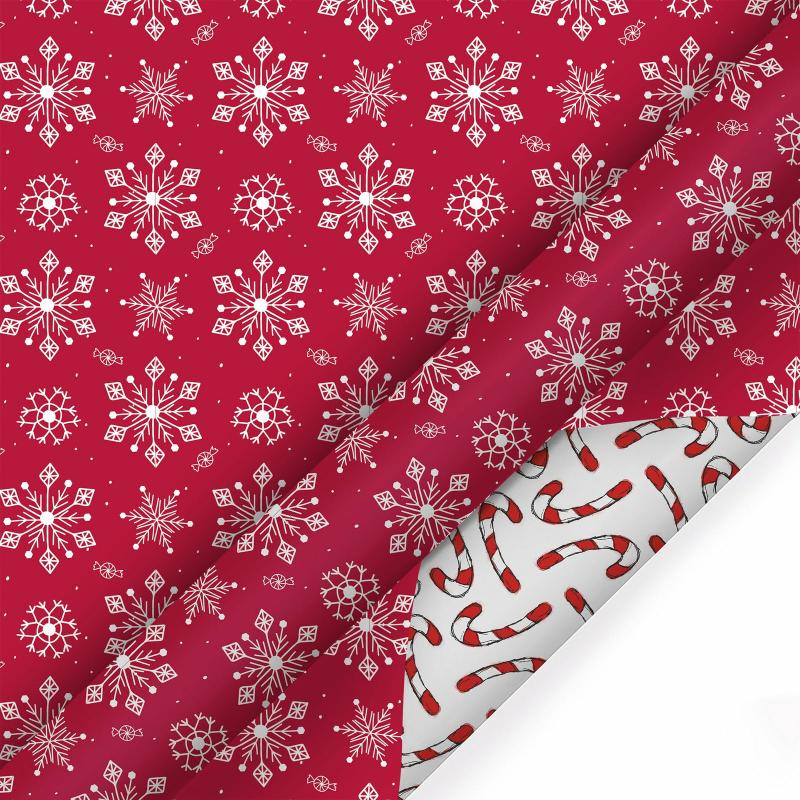 Holiday |  24" X 417′ Holiday Reversible Wrapping Paper Half Ream | Assorted Snowflake On Red/Multi Candy Cane Half Reams Half Reams