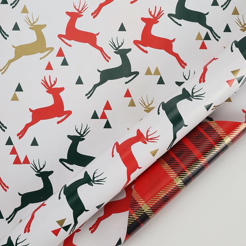 Holiday |  24" X 417′ Reversible Holiday Wrapping Paper Half Ream | Prancing Deer/Plaid Half Reams Half Reams