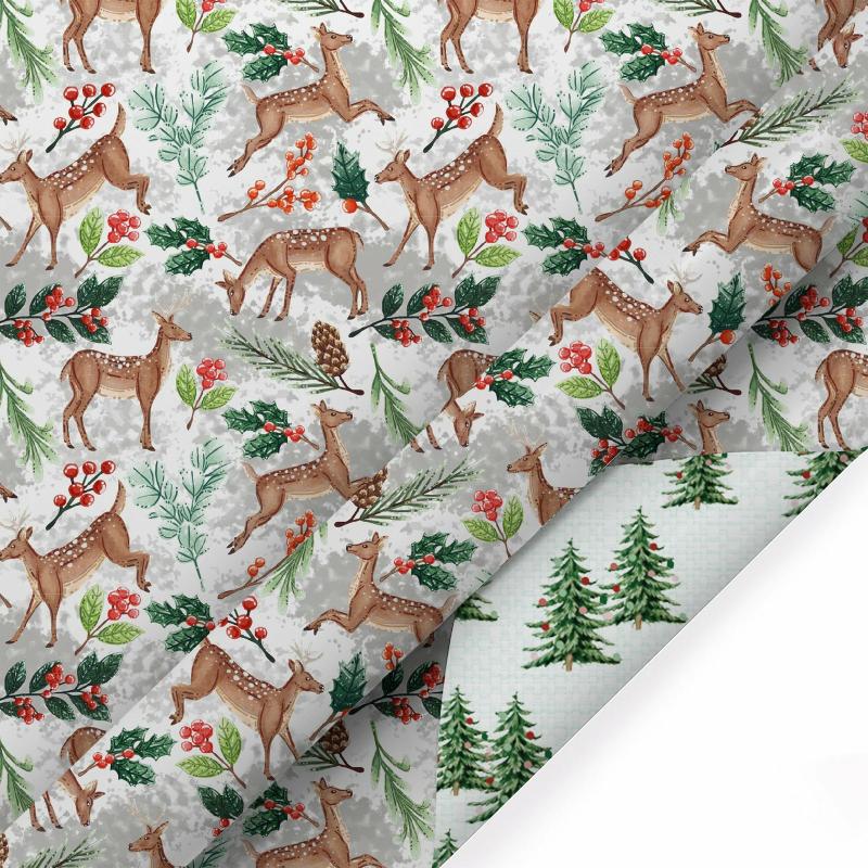 Holiday |  30" X 10′ Holiday Reversible Wrapping Paper | Doe Floral/Winter Trees On White 10' Rolls 10' Rolls