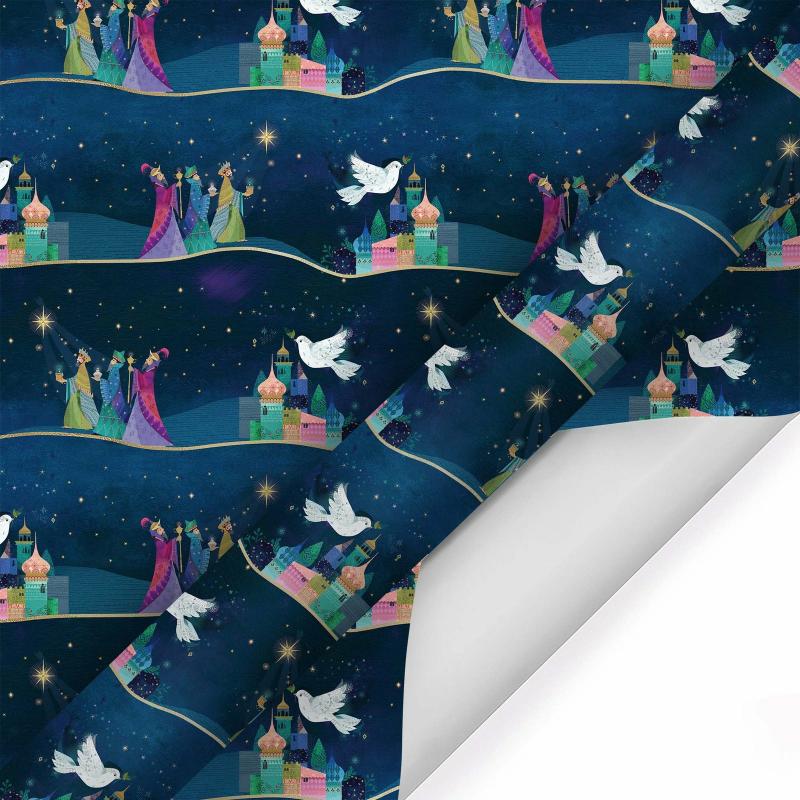 Holiday |  30" X 10′ Holiday Wrapping Paper | Three Kings Metallic Accent On Navy 10' Rolls 10' Rolls