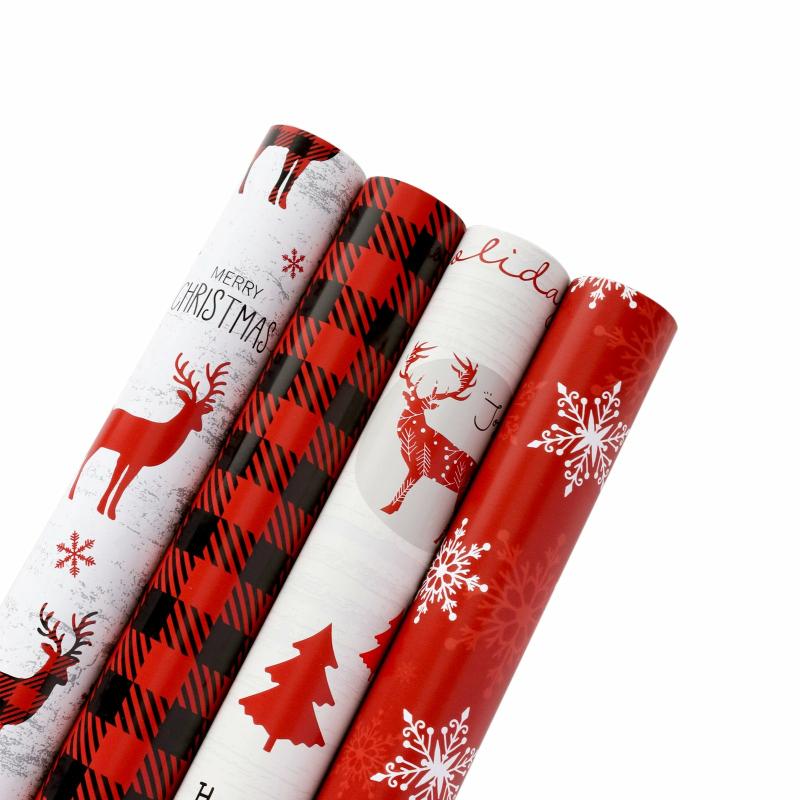 Holiday |  30" X 10′ Wrapping Paper Bundle | Buffalo Plaid/Red/White Tree Holiday Holiday