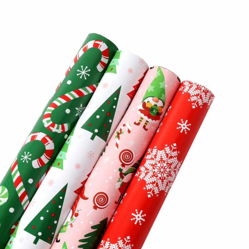 Holiday |  30" X 10′ Wrapping Paper Bundle | Gnome Pink Holiday Holiday