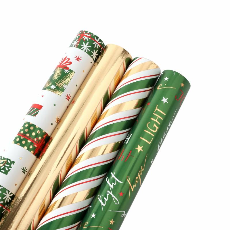 Holiday |  30" X 10′ Wrapping Paper Bundle | Stripe Green Holiday Holiday