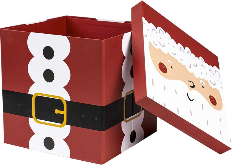 Holiday |  9" X 9" X 9" Collapsable Holiday Gift Box W/ 2-Pcs White Tissue Paper & Removable Lid | Santa Gift Boxes Holiday