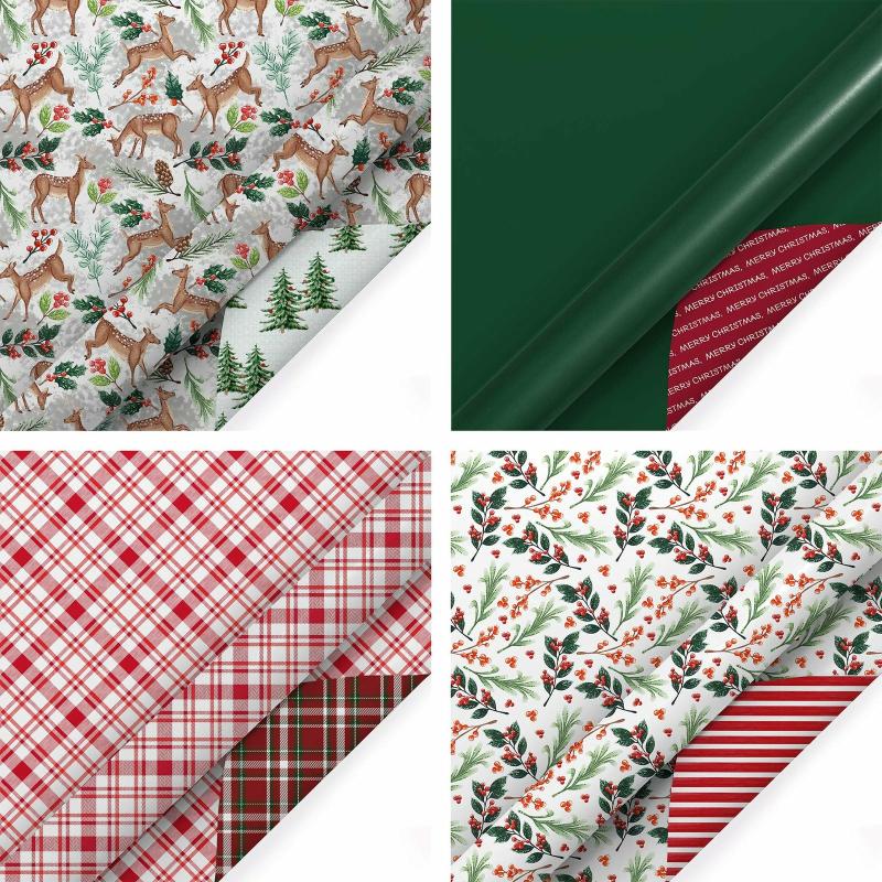 Multi-Packs |  30" X 10′ Holiday Reversible Wrapping Paper Bundle | Doe A Deer Holiday Holiday