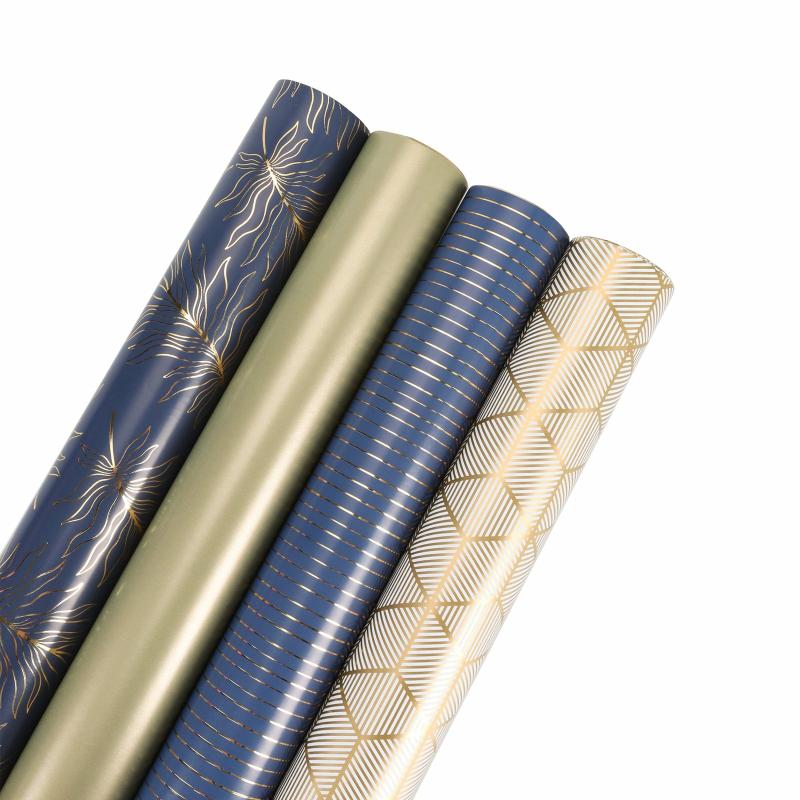 Multi-Packs |  30" X 10′ Wrapping Paper Bundle | Gold & Navy Foil Everyday Everyday