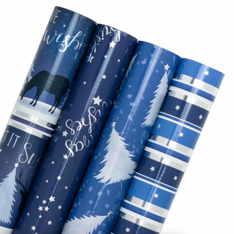 Multi-Packs |  30" X 10′ Wrapping Paper Bundle | Navy Holiday Printed Holiday Holiday