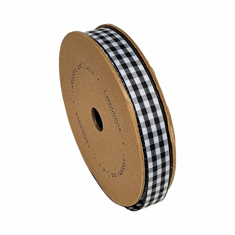 Novelty |  5/8" Gingham Check Ribbon | Black /White | 25 Yard Roll Novelty Novelty