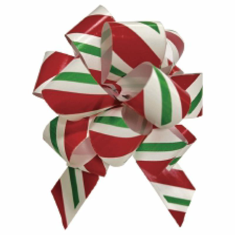 Pullbow |  25-Pcs 6" Printed Metallic Pull Bow | Bold Holiday Stripe Gift Bows Pullbow