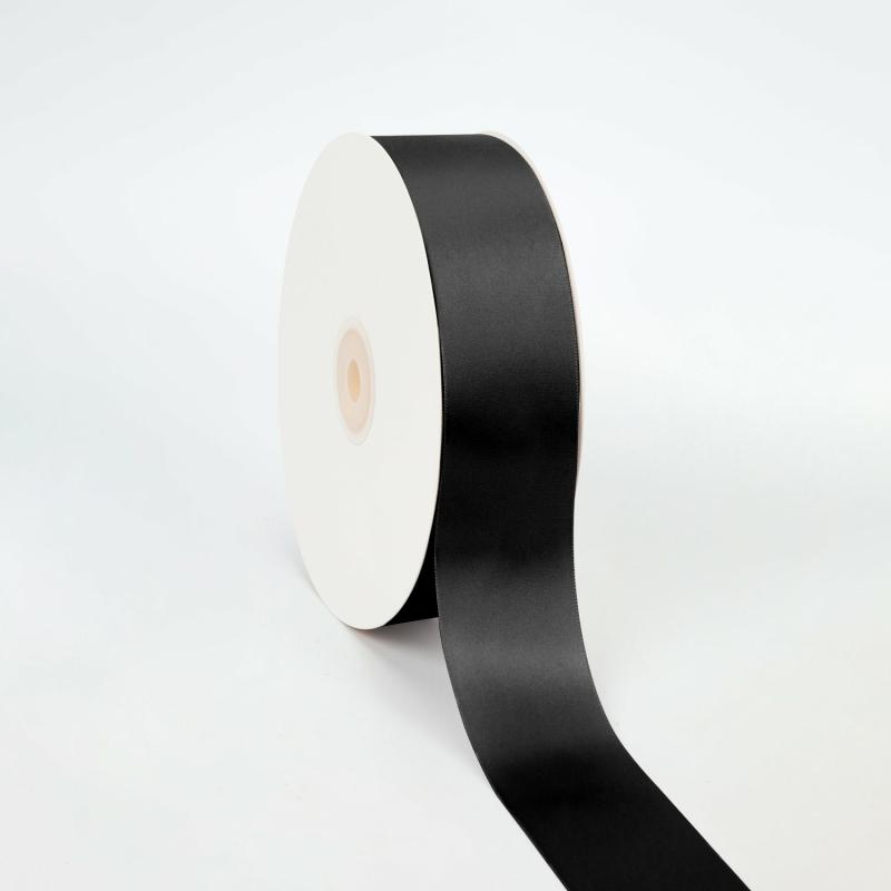 Satin |  1 1/2" Single Face Satin Ribbon | Black | 50 Yard Roll Ribbon Satin