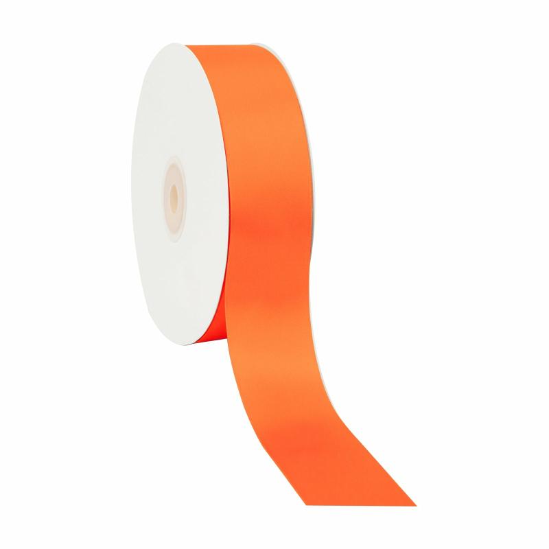 Satin |  1 1/2" Single Face Satin Ribbon | Torrid Orange | 50 Yard Roll Ribbon Satin