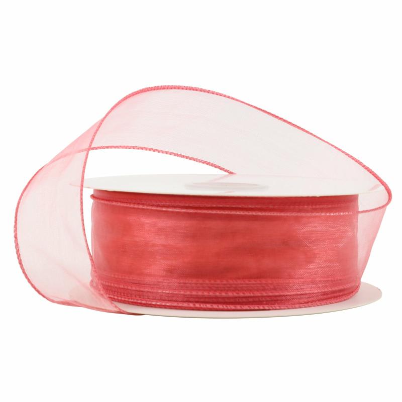 Sheer |  1 1/2" Wired Sheer Ribbon | Rose | 50 Yard Roll Ribbon Sheer