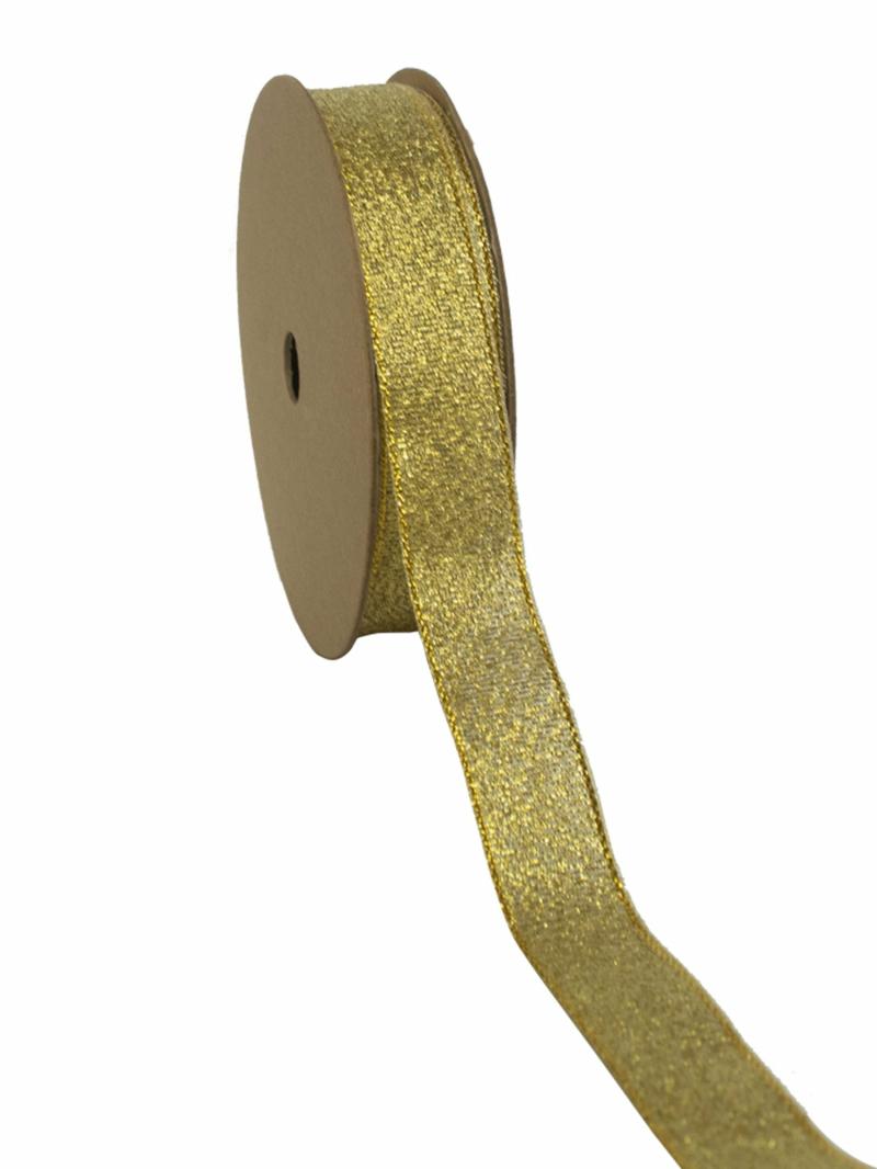 Tafetta |  3/8" Metallic Tafetta Ribbon | Lt Gold | 25 Yard Roll Ribbon Tafetta