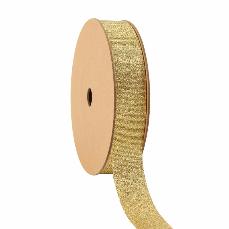 Tafetta |  5/8" Metallic Tafetta Ribbon | Lt Gold | 25 Yard Roll Ribbon Tafetta